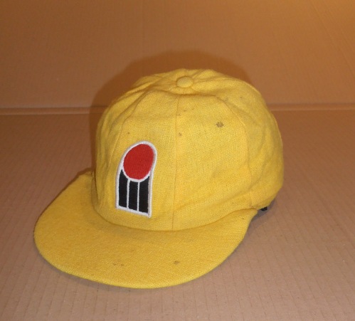World Series cap worn by the Australians team, now part of the MCC museum collection.  Coloured caps and kit were a real novelty when they first appeared.